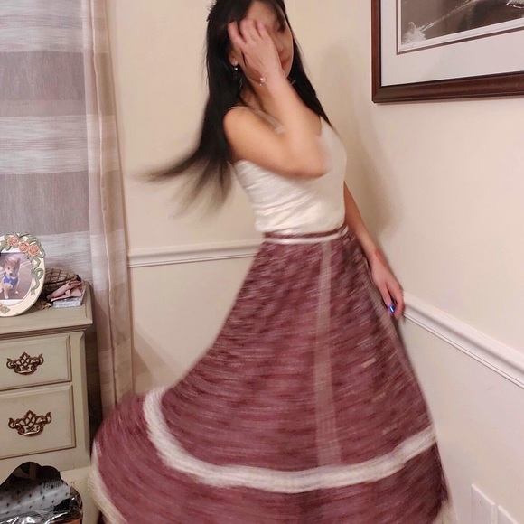 💖Beautiful💖Jessica's Gunnies Gunne Sax Burgundy Calico Lace Prairie Skirt🌟 - Picture 5 of 15